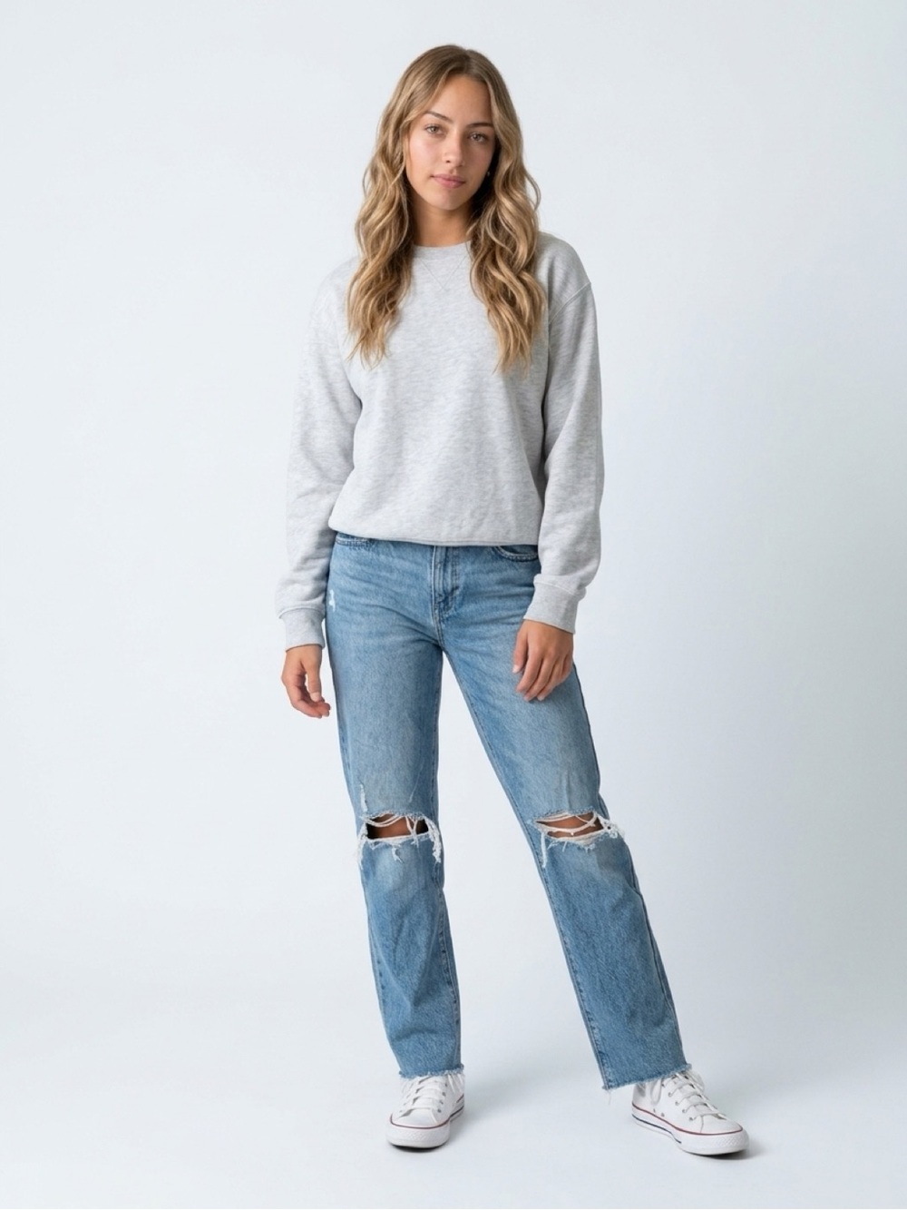 Garage Women's Mid-Blue Distressed Straight-Leg Jeans